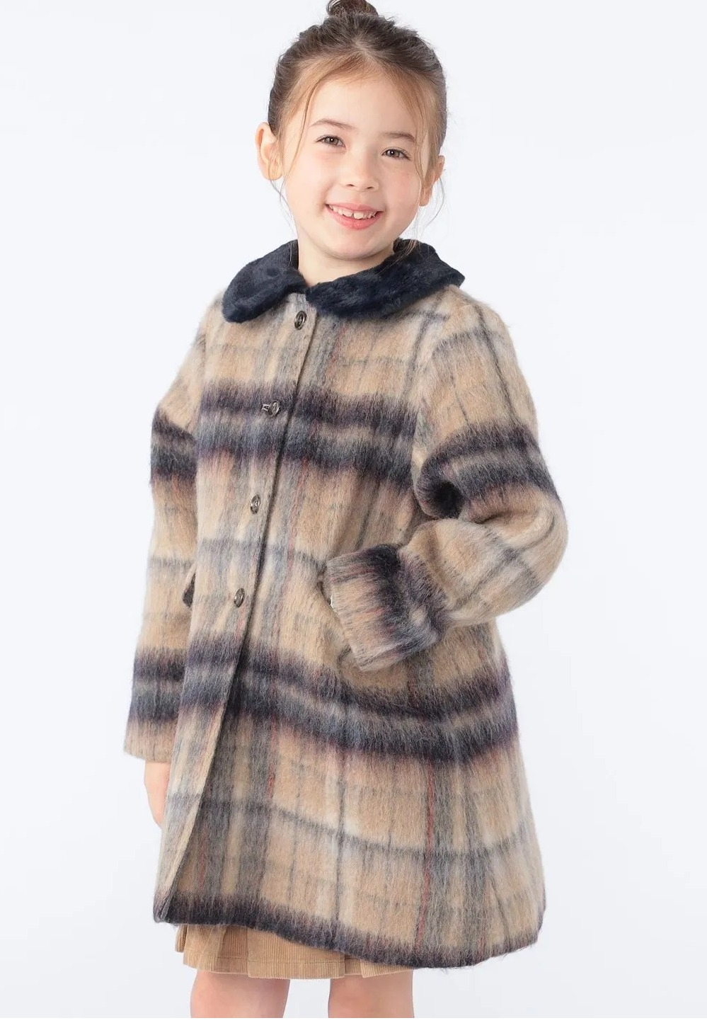 SHIPS KIDS　シャギーチェックコート