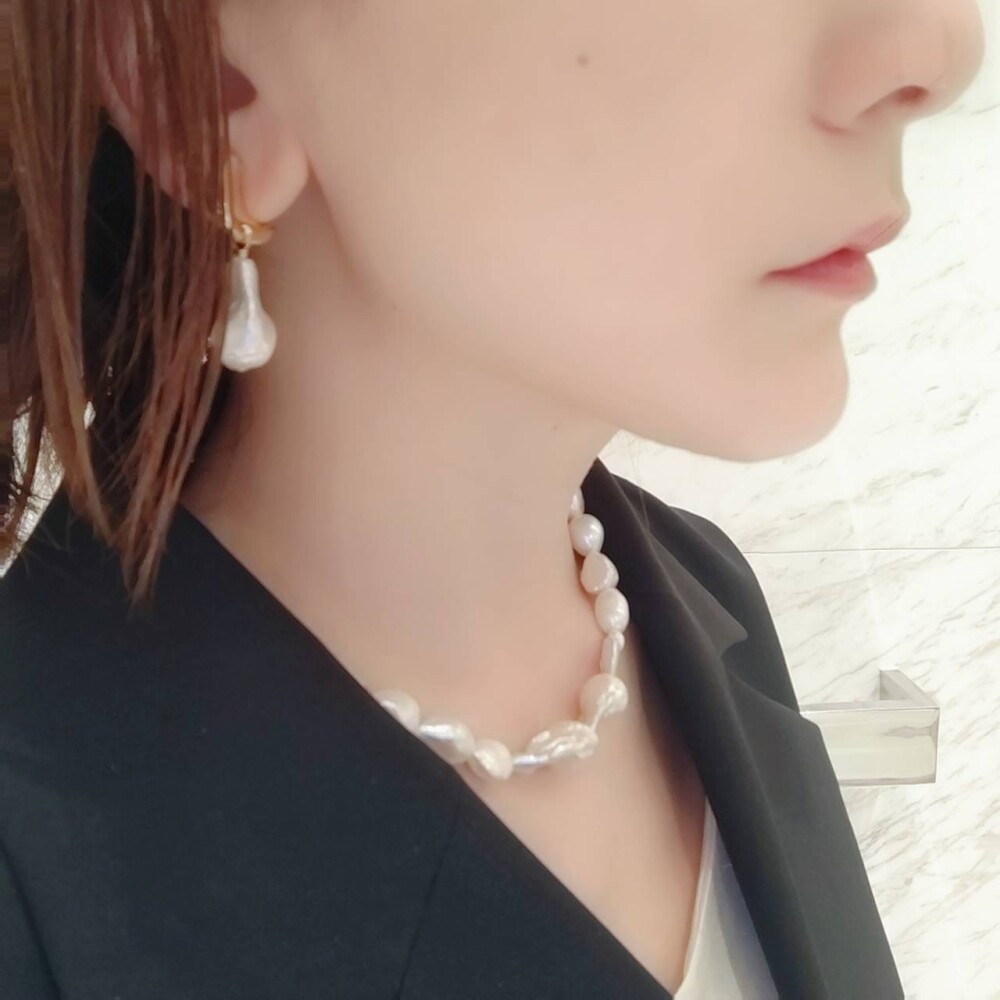 淡水バロックパールイヤリング＆ネックレス
