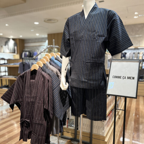 値下げ！コムサ　甚平　新品　タグ付き　2枚セット しじら絣ストライプ 甚平 M→LL | 商品詳細 | 高島屋オンラインストア