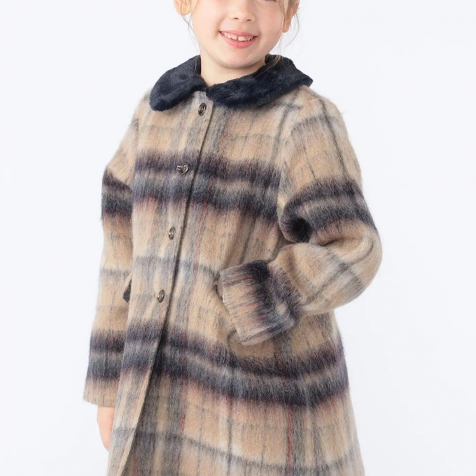 SHIPS KIDS　シャギーチェックコート