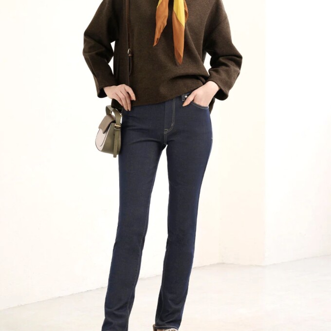 ジーンズライク裏起毛・スリムパンツ