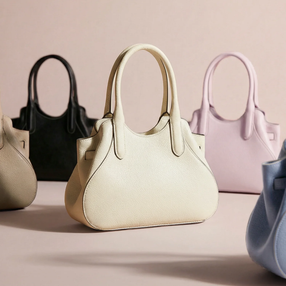 ころんとしたフォルムが愛らしい、春色カラーのハンドバッグ