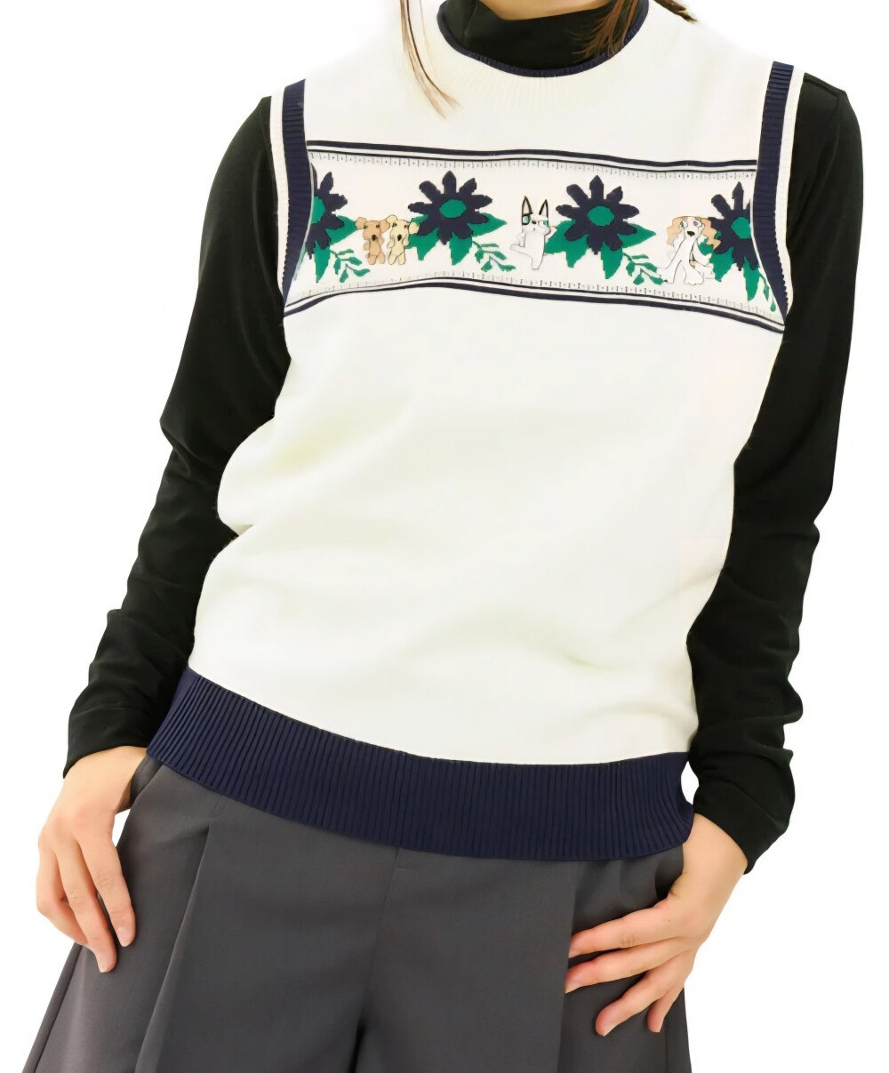 フラワーモチーフニットベスト