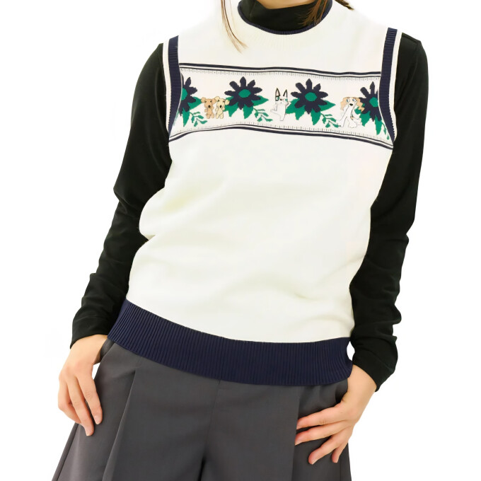 フラワーモチーフニットベスト