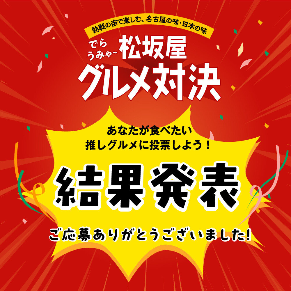 松坂屋グルメ対決「推しグルメ投票キャンペーン」 投票結果発表！ 