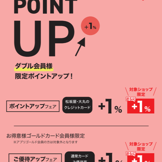 対象ショップ限定！W会員様はさらに＋1％ご優待アップ・ポイントアップ