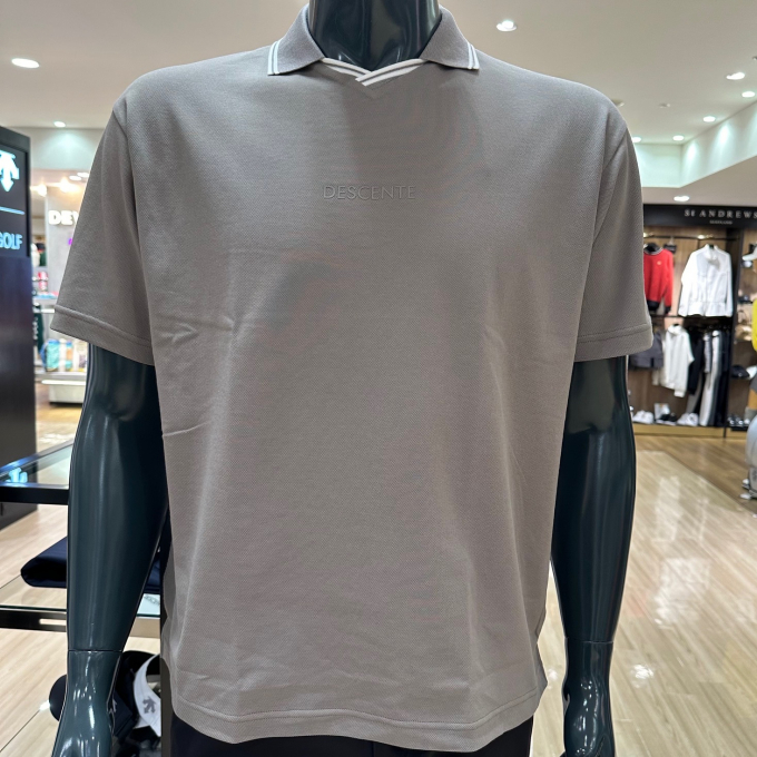 【メンズ】スキッパーネック半袖シャツ