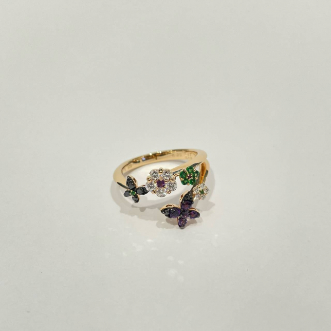 アメシスト/ダイヤ/グリーンガーネットのリング