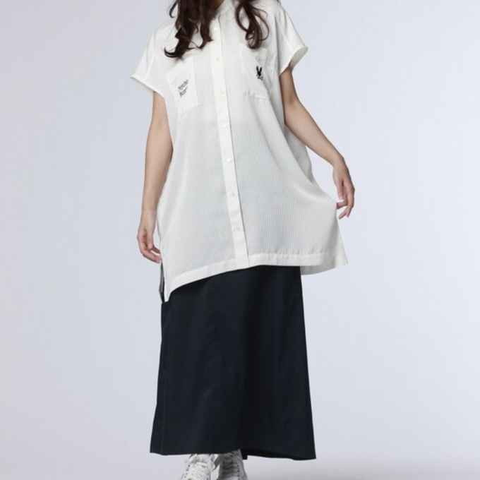 【サイコバニー】シースルーストライプドロップショルダーシャツ