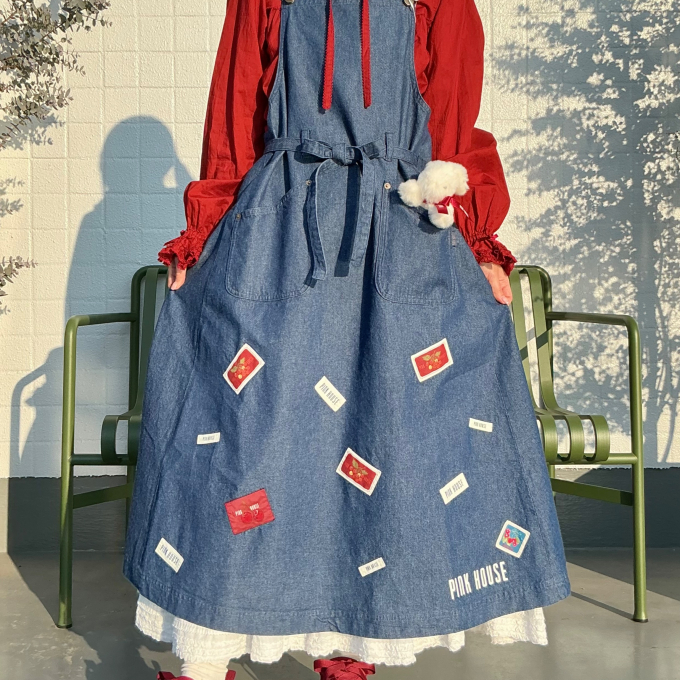 〜*ネームワッペン使いデニムサロペットワンピース *〜【電話注文可】