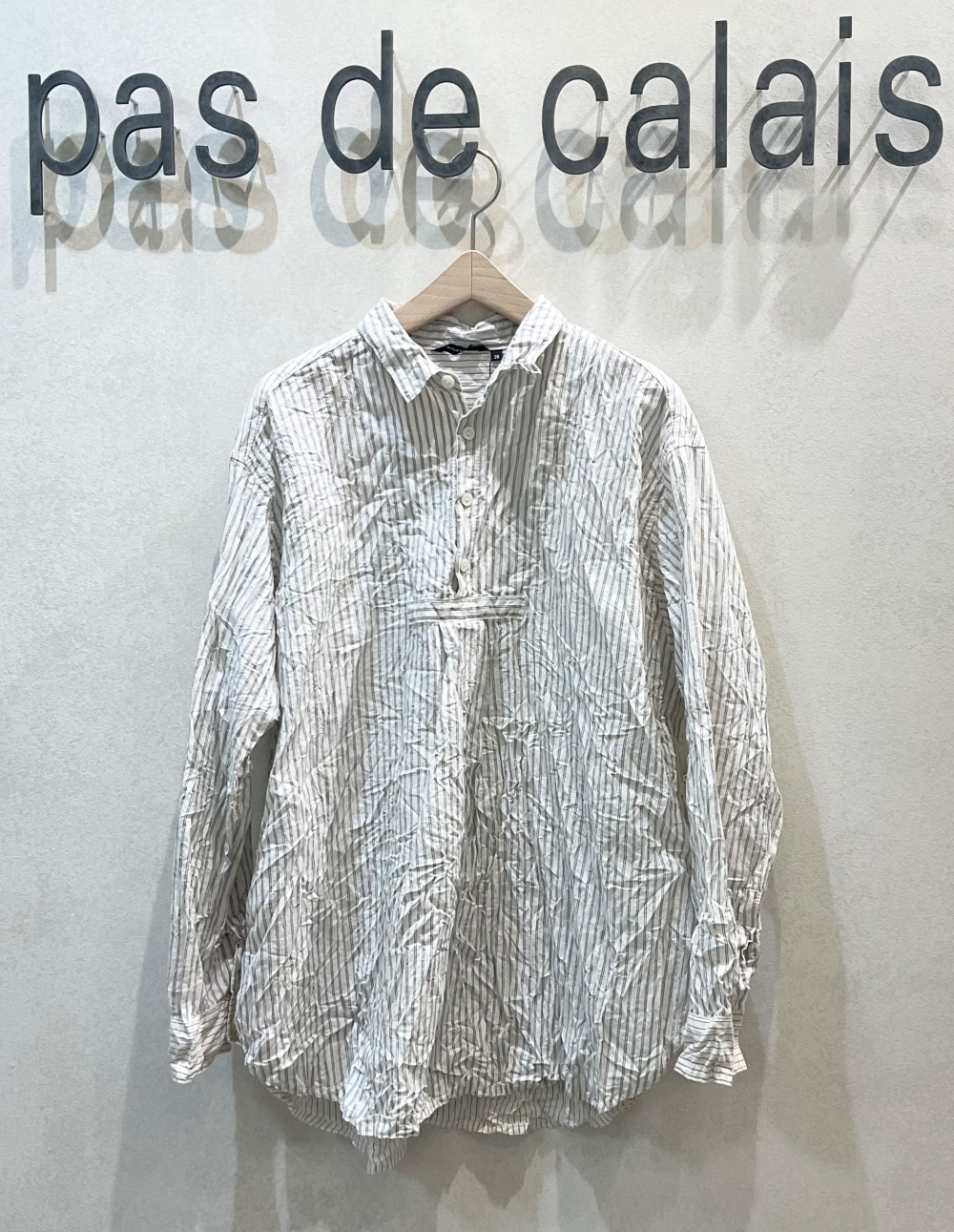 綿麻ストライプワッシャープルオーバーシャツ