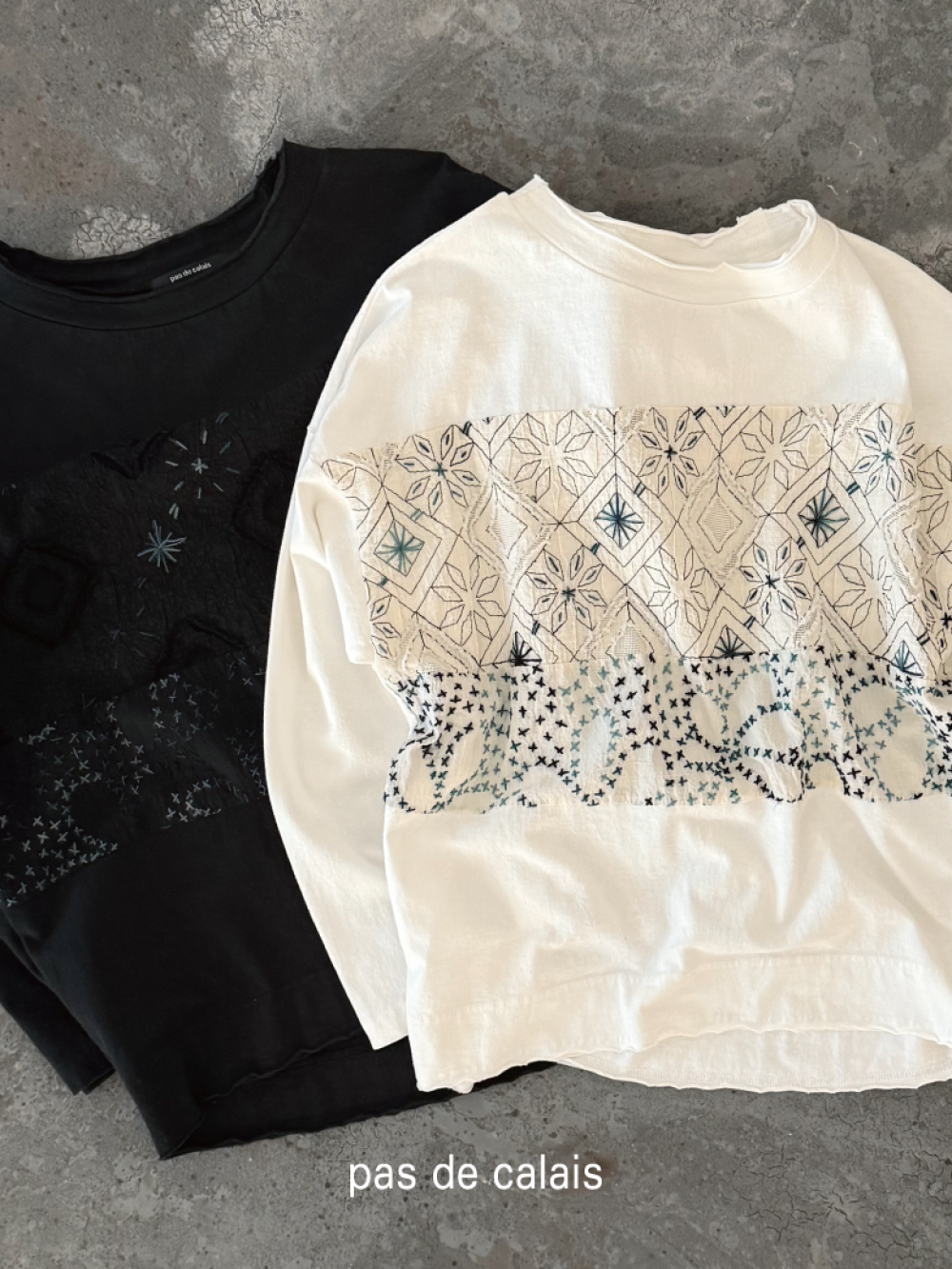 ミシン＆ハンド刺繍パッチワークプルオーバー