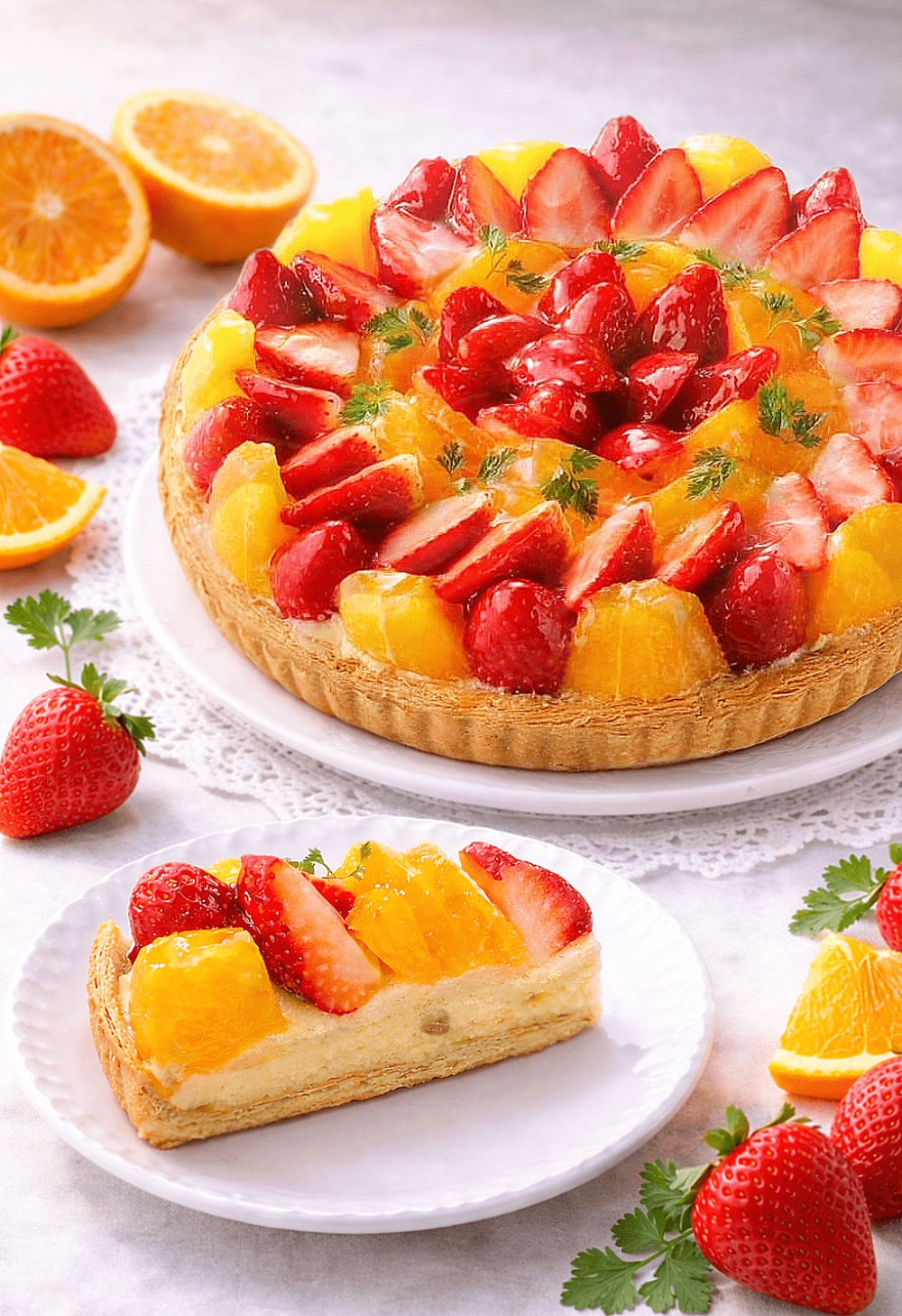 ひと口で春気分。春苺と清見オレンジのタルト