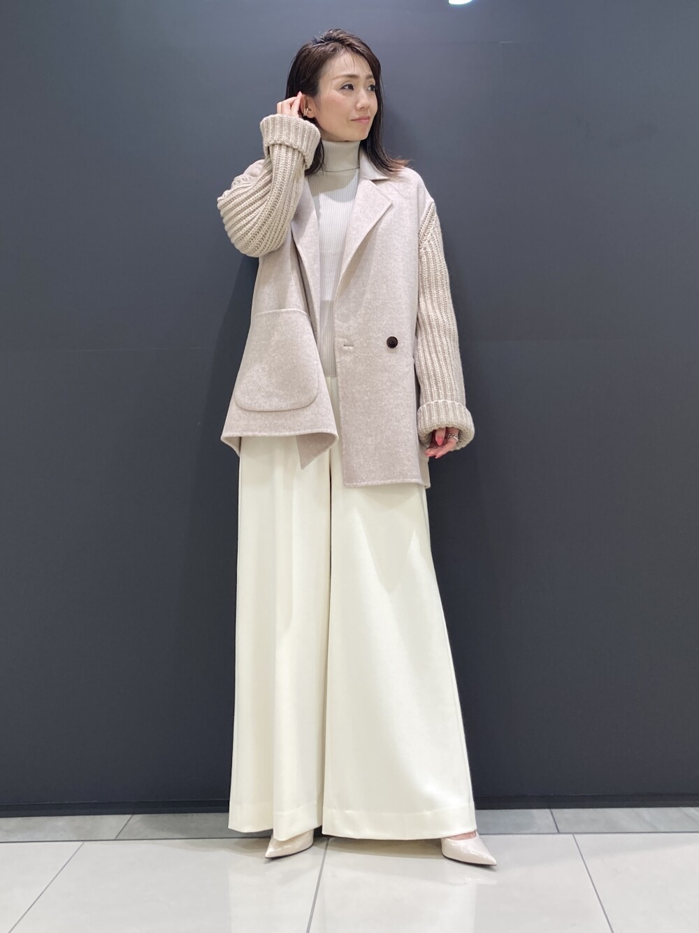 【良好品】 ニット袖コート】ベージュトーン着回しコーデ | セオリー ジャケット・アウター