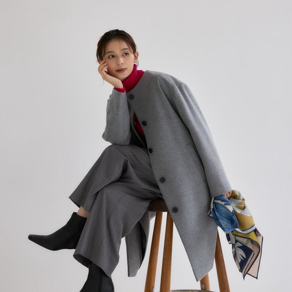 【名品】ウールカシミヤノーカラーコート