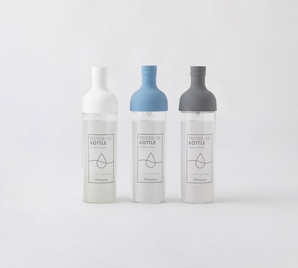 ワインボトル型の水出し茶ボトル「365methods フィルターインボトル」