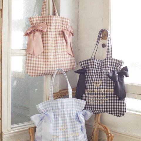 Fleur tote （square small） gingham check black×navy