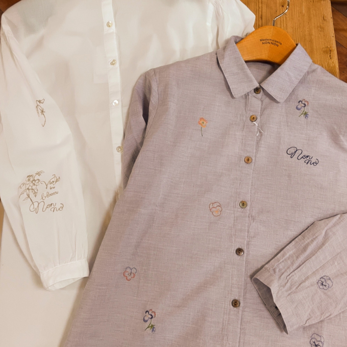 ビオラ刺繍入りブラウス&チュニック