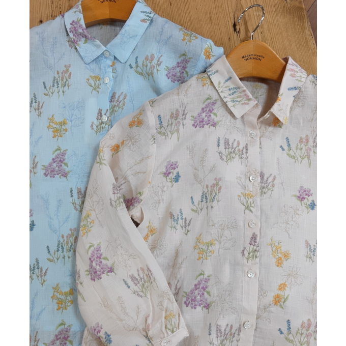 華やかフラワーリネンブラウス