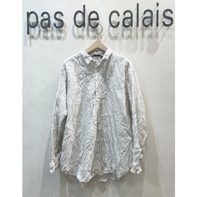 綿麻ストライプワッシャープルオーバーシャツ