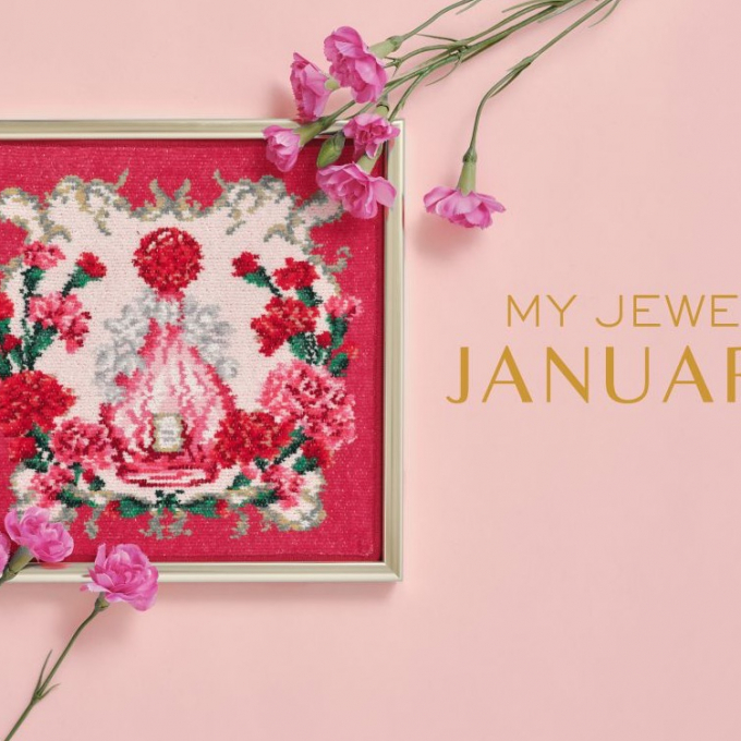 【フェイラー】新作✨『マイジュエルジャニュアリー』プレゼントにもおすすめ🎁1月誕生石ガーネットがモチーフのハンカチ