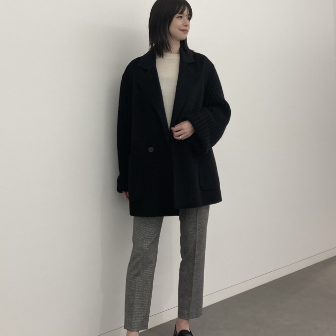 【新作】ニット袖ボクシーシルエットコート