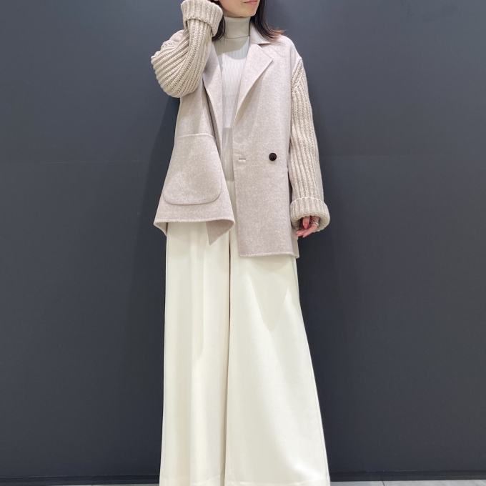 【ニット袖コート】ベージュトーン着回しコーデ