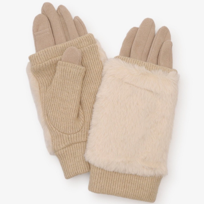その日の気温やシーンに合わせて選べる、3WAYフェイクファーグローブ🧤