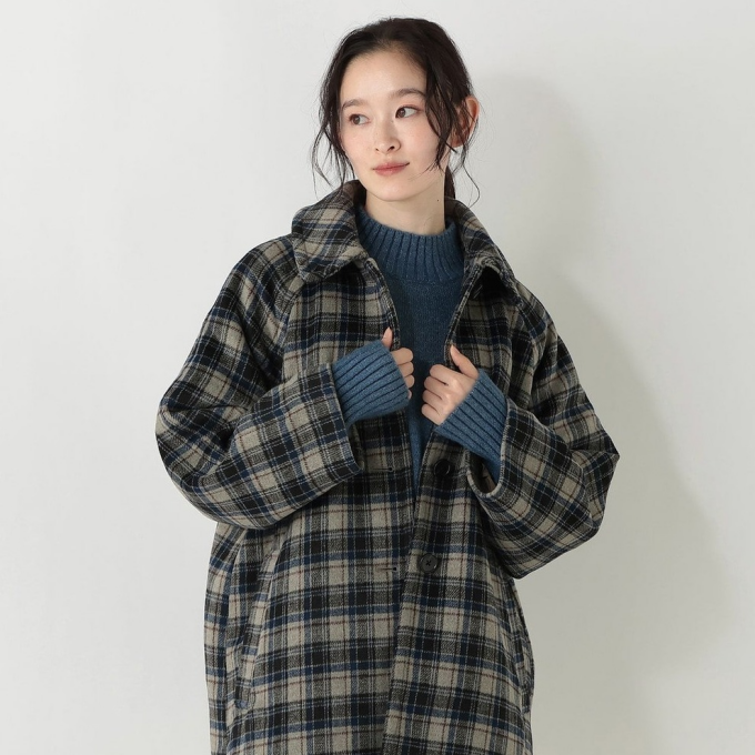 シャギーチェック襟付きミドルコート🧥