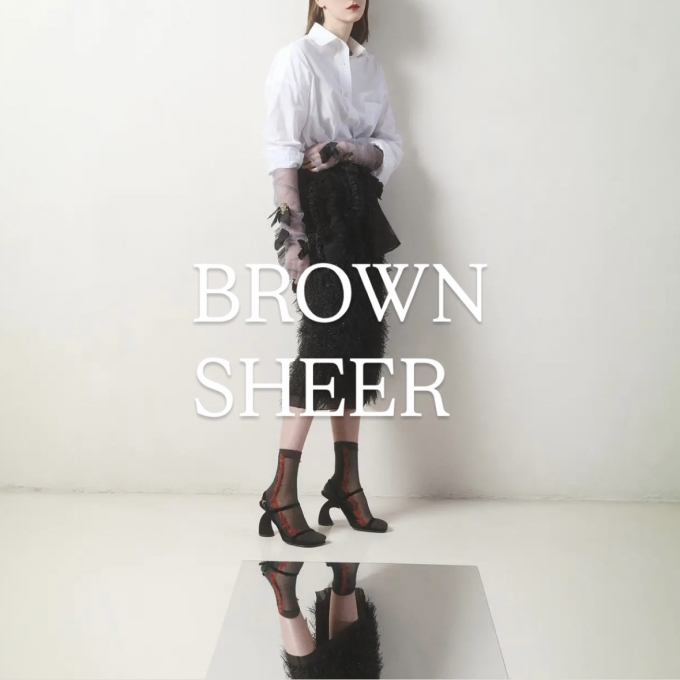 《日本製Tabio》BROWNシアー裏出しラインショートソックス