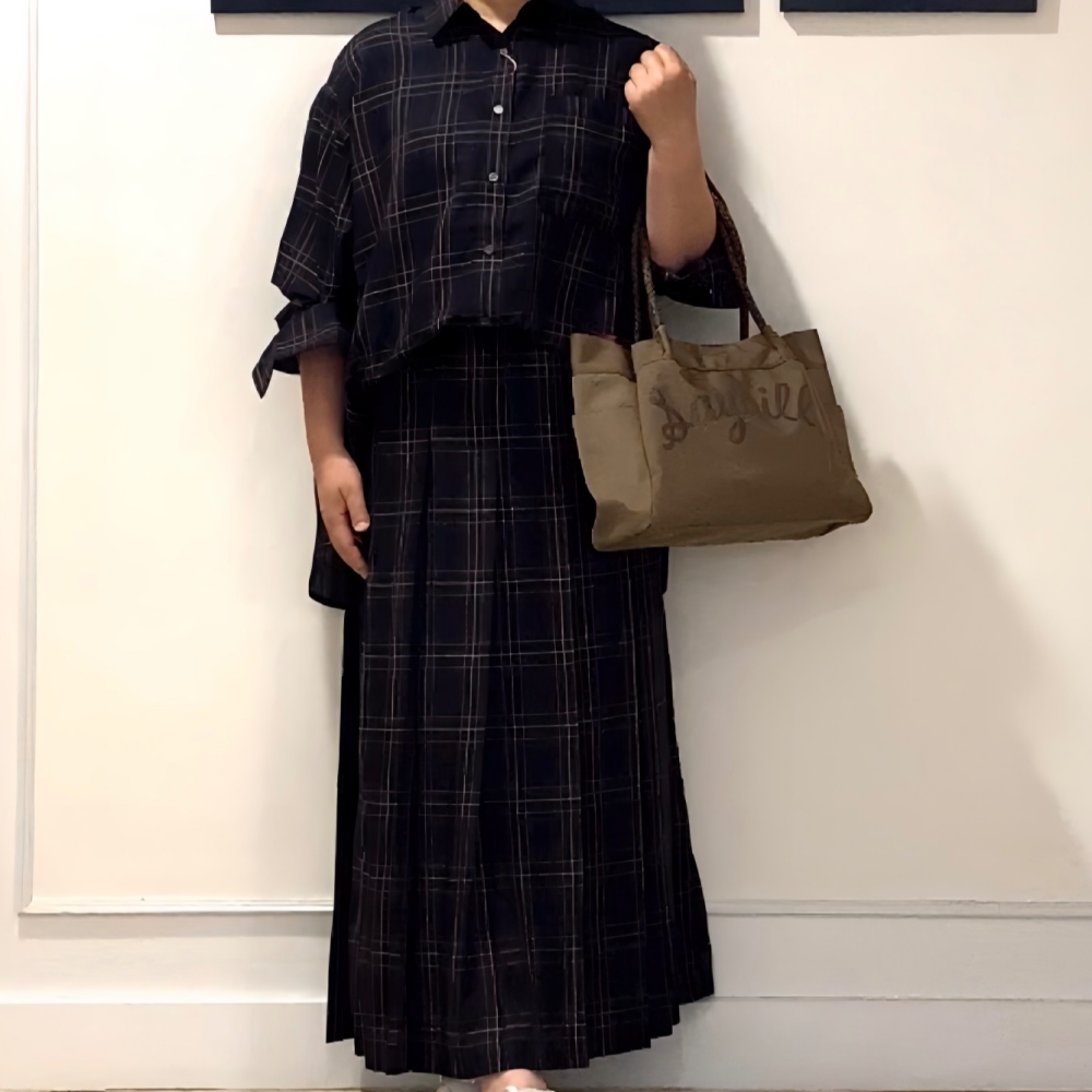 秋色で楽しむ🍂チェックセットアップコーデ🟫⬛️