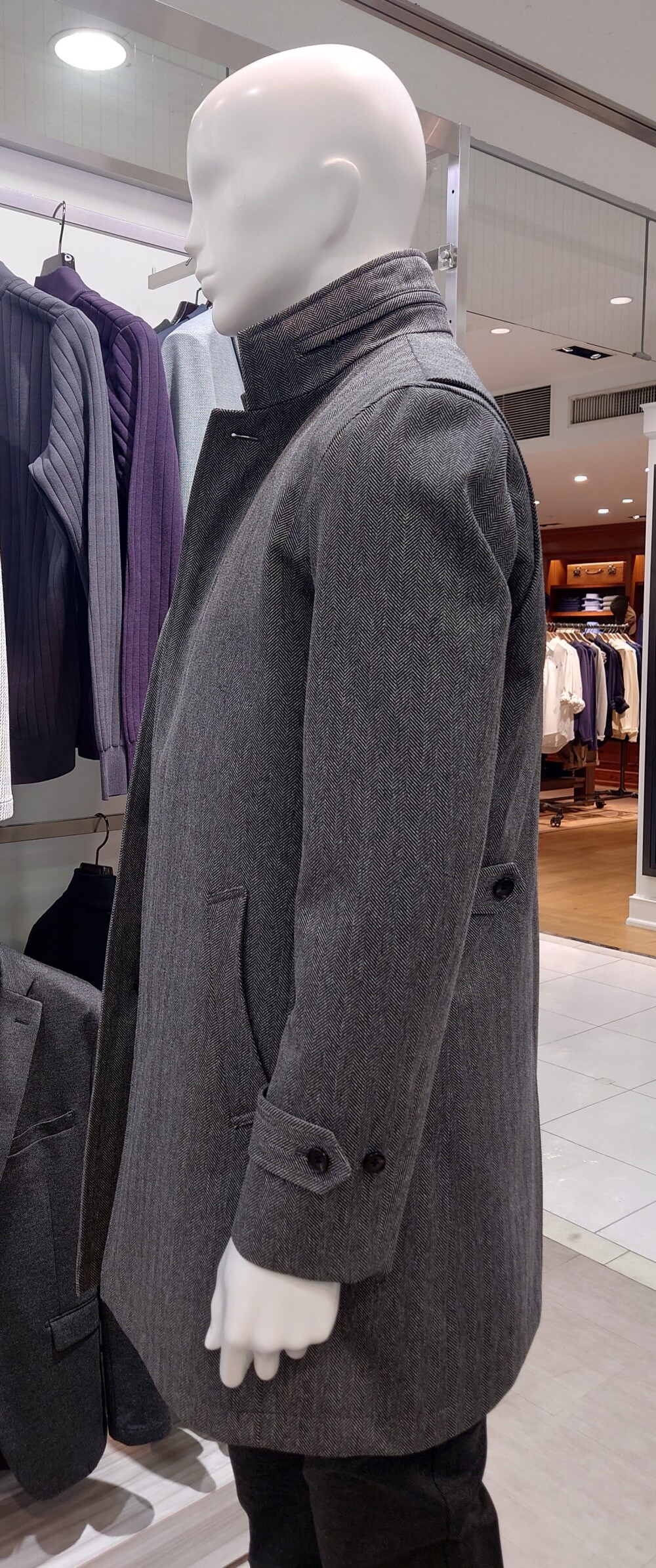 ライナー仕様ヘリンボンスタンドカラーコート