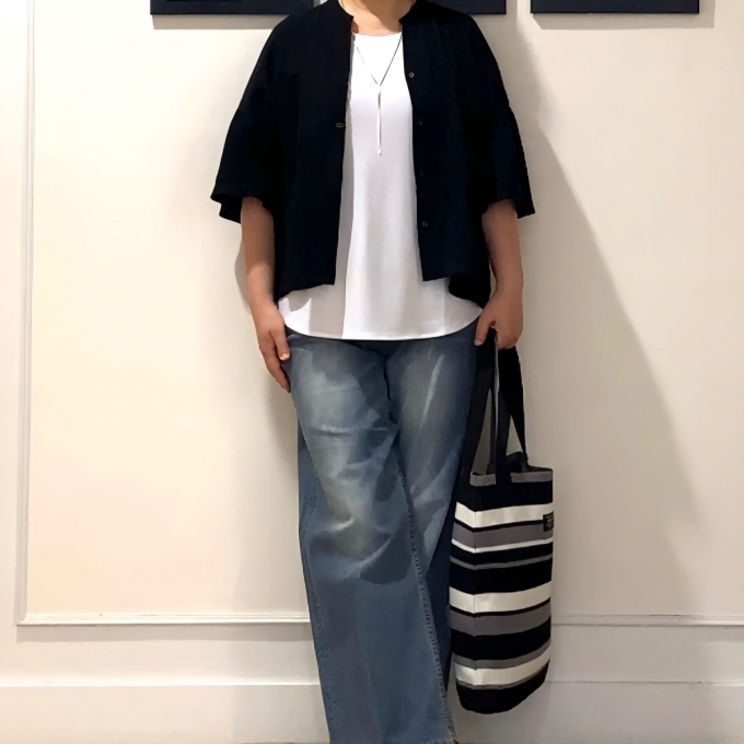 スキッパーブラウス×冷感デニムの爽やかコーディネート🧊❄️⋆.˚