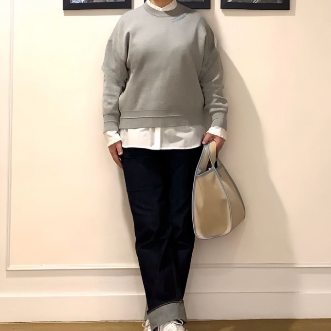 定番レイヤード🧶ニット×ブラウスコーディネート⟡.*