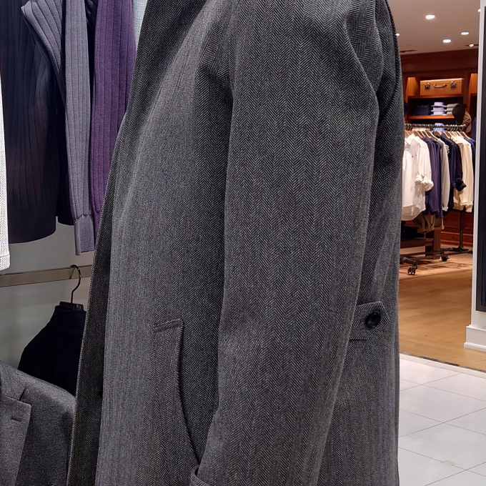 ライナー仕様ヘリンボンスタンドカラーコート