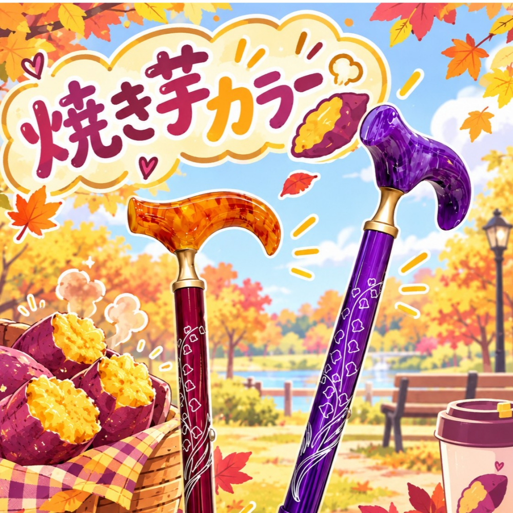 秋のお出かけに♪焼き芋カラーの杖🍠