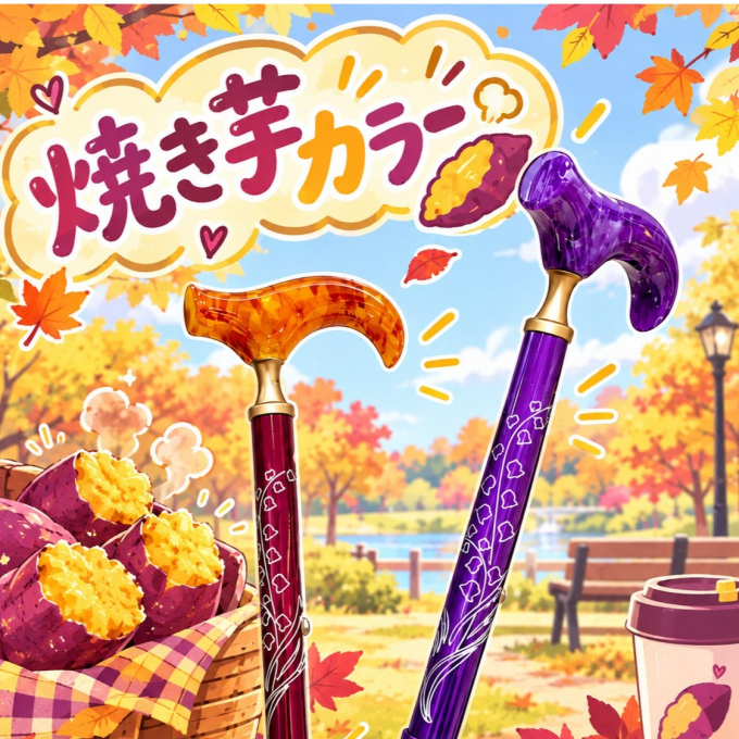 秋のお出かけに♪焼き芋カラーの杖🍠