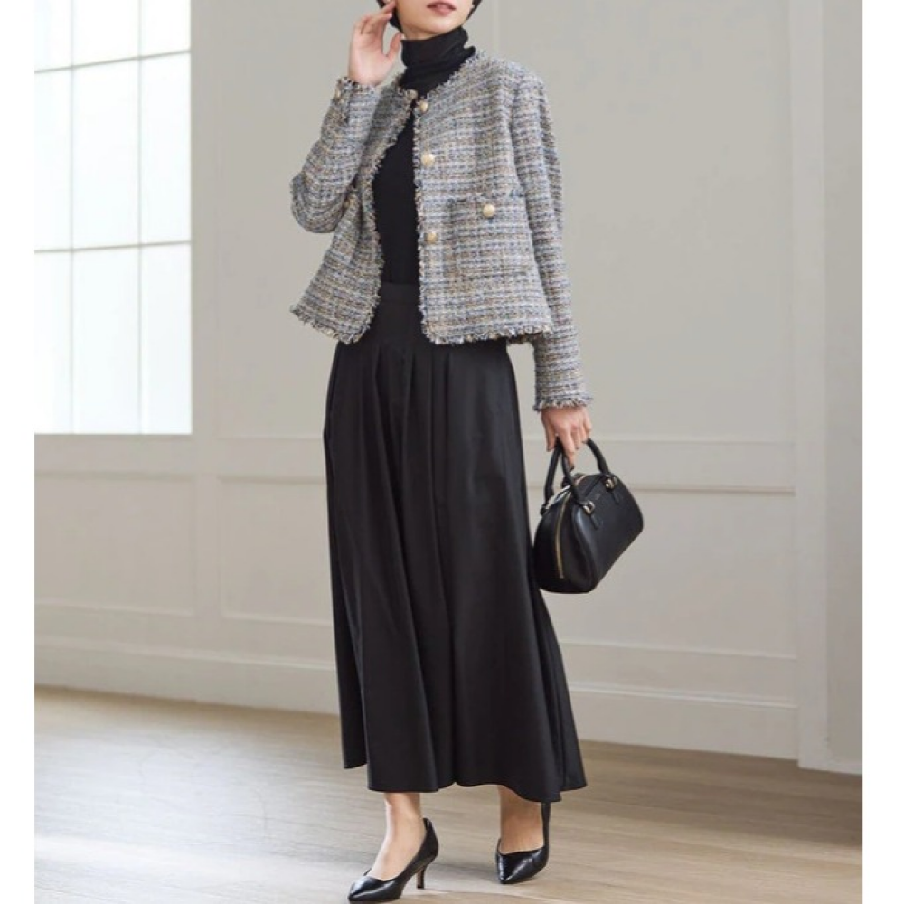 【23区】多彩な表情感が華やぐ◎フロントボタンツイードジャケット