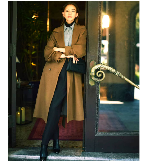 自由区 大人の抜け感ある上質素材ロングコート