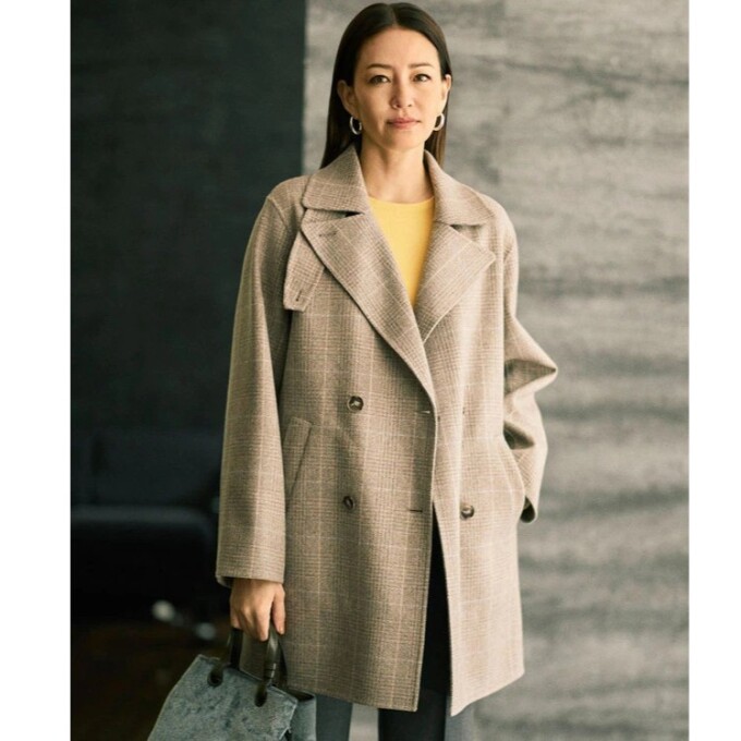 【自由区】チェック柄がポイント◎ダブルブレストコート