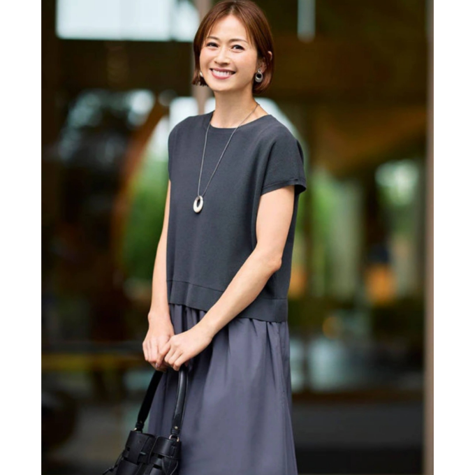 《自由区》 １枚で様になる！♡異素材ドッキングワンピース