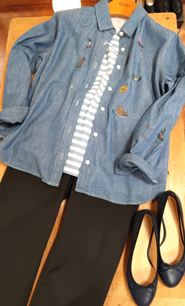未使用 NON NO刺繍入りダンガリーシャツ イタリア柄刺繍入りダンガリーシャツ | マドモアゼルノンノン