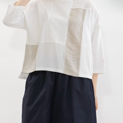 2Fノップドゥノッド】パッチワークの7分袖Tシャツ | nop de nod