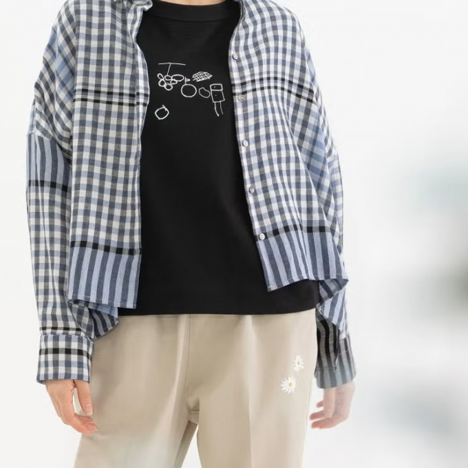 【2Fノップドゥノッド】コットンリネンのパネルチェックシャツ