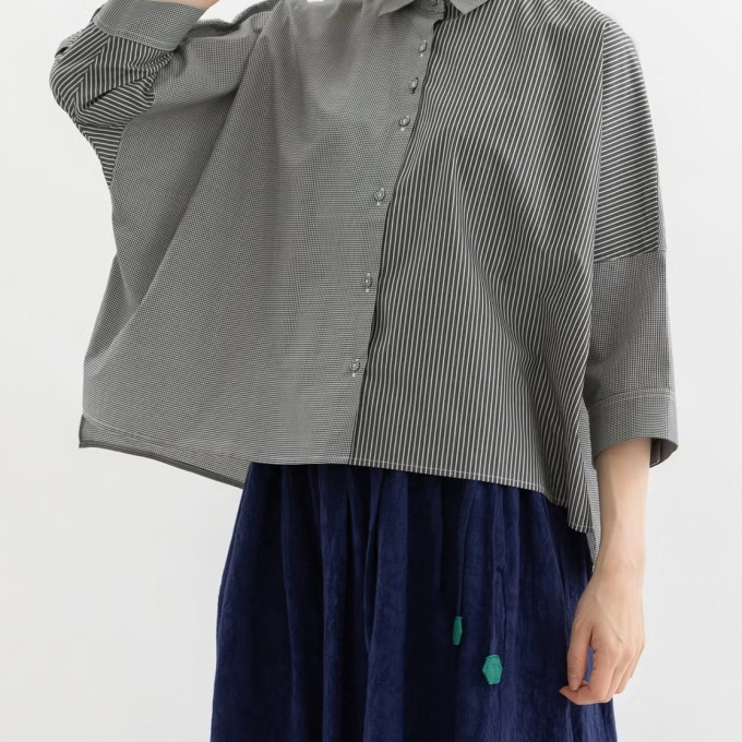 【2Fノップドゥノッド】母の日ギフトに◎クロップド6分袖ワイドシャツ