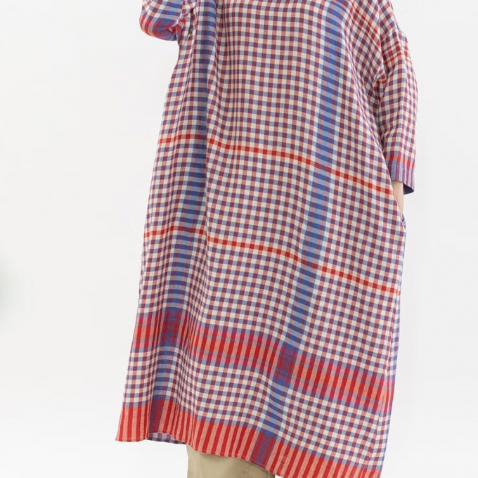 【2Fノップドゥノッド】コットンリネンのパネルチェック2Wayワンピース