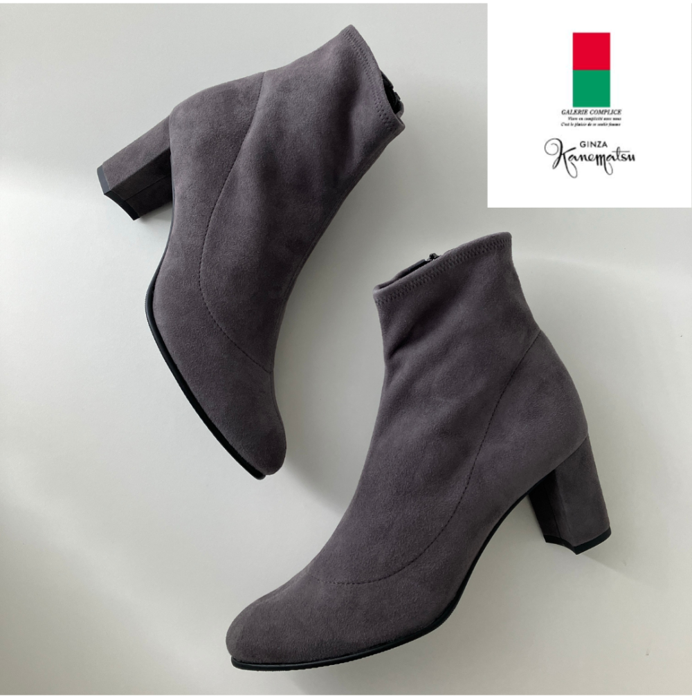 新品)銀座かねまつ ショート ブーツ スエード ポインテッドトゥ