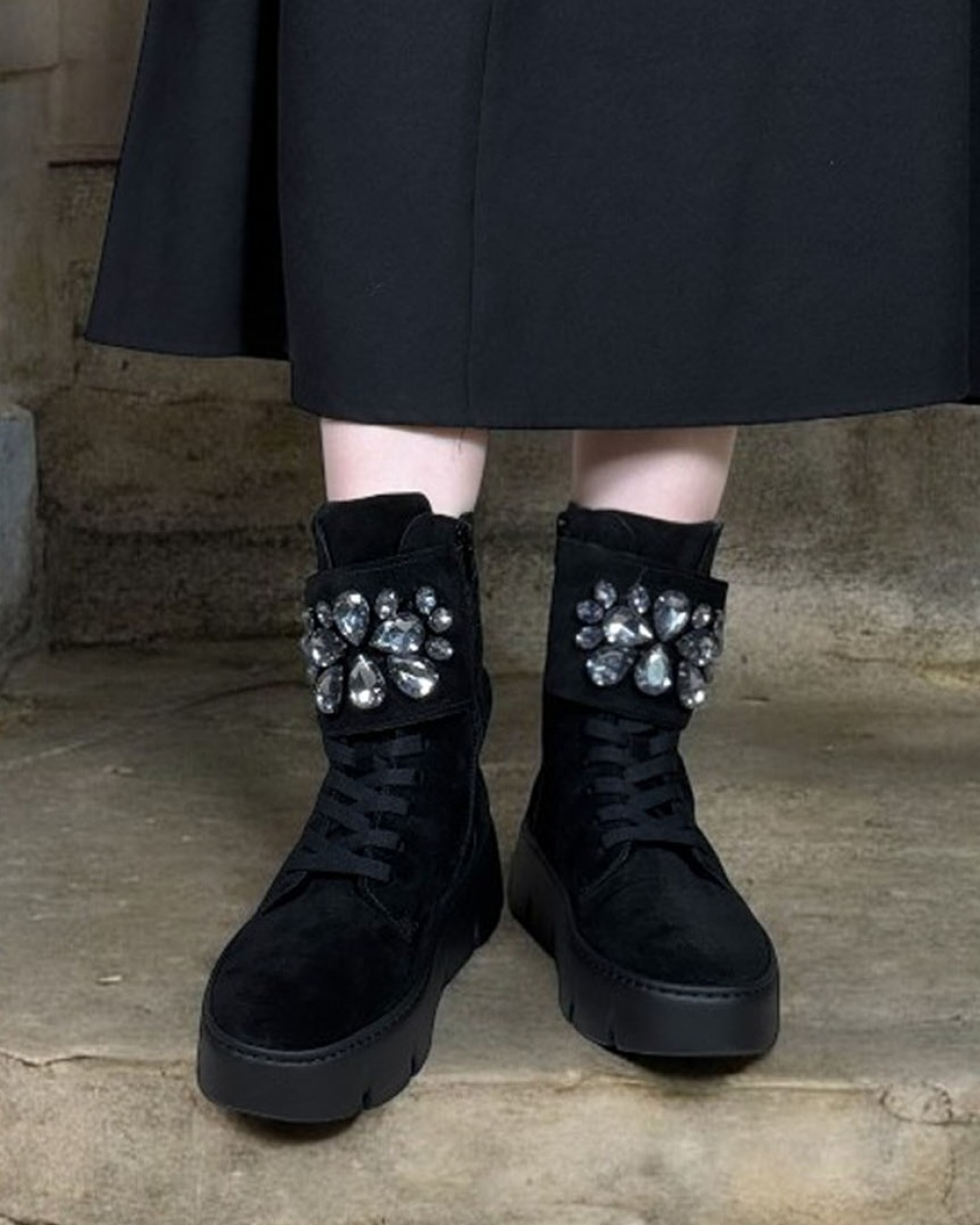 【Gabor】ビジュー付きレースアップブーツ