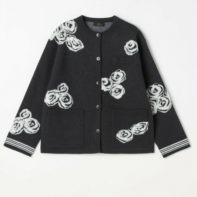 Flower  Gray  Knit Cardigan