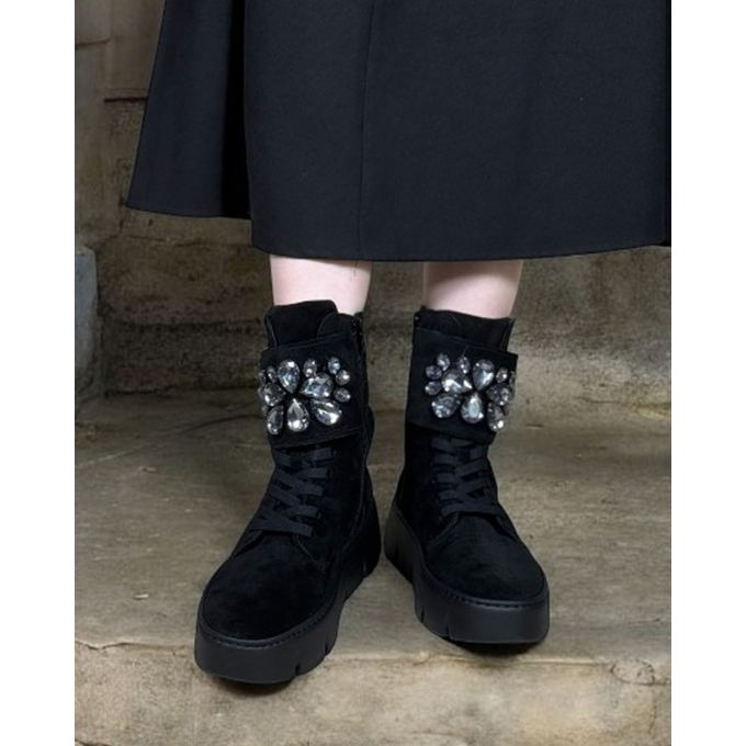 【Gabor】ビジュー付きレースアップブーツ